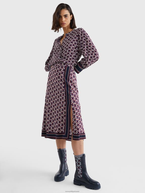أحمر/مونوجرام أحمر أبيض أزرق Tommy Hilfiger تنورة ميدي ملفوفة مستقيمة من الفيسكوز 446442475