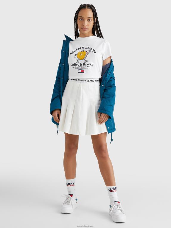 أبيض Tommy Hilfiger تنورة قصيرة بكسرات وحزام خصر بشعار الماركة 446442482