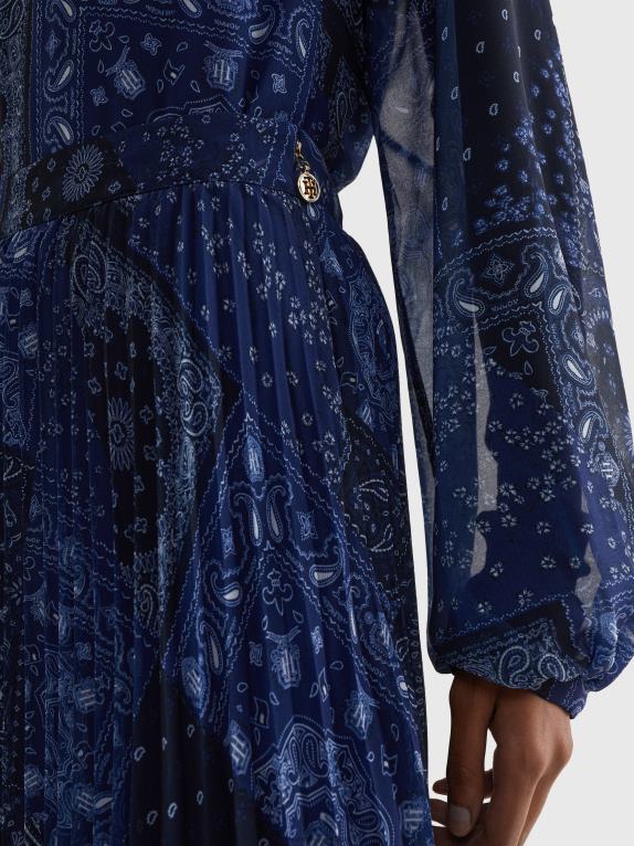 باندانا مرقعة/سماء الصحراء Tommy Hilfiger تنورة ميدي بقصة مريحة وكسرات بيزلي 446442485