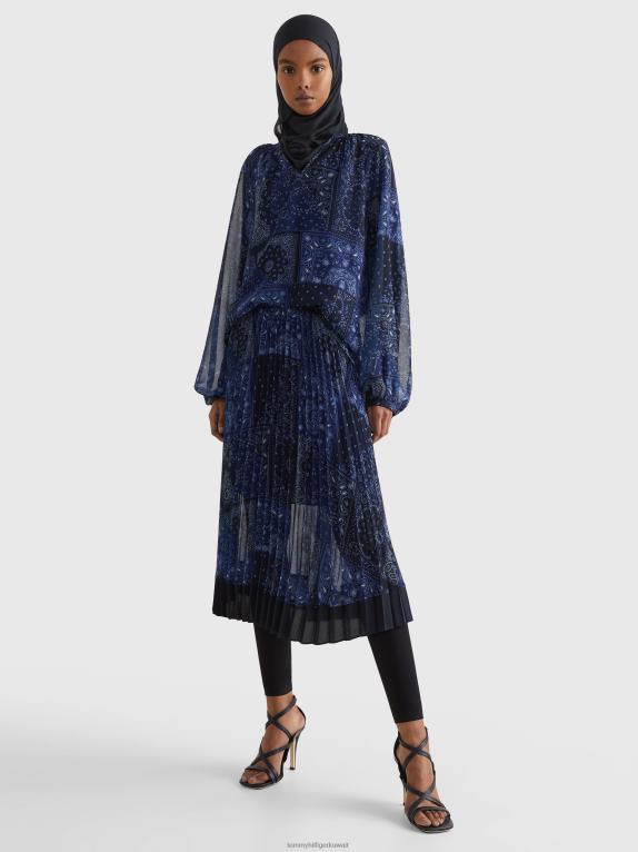 باندانا مرقعة/سماء الصحراء Tommy Hilfiger تنورة ميدي بقصة مريحة وكسرات بيزلي 446442485