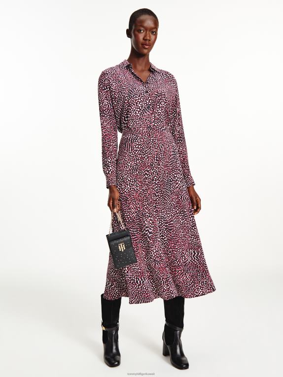 طباعة ريشة/أحمر أبيض أسود Tommy Hilfiger تنورة ميدي بطبعة ريش وقصة مريحة 446442498