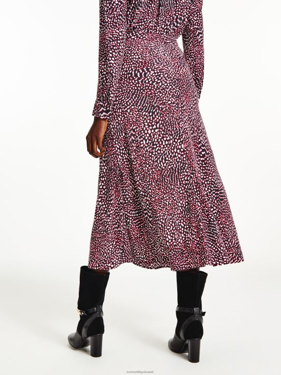 طباعة ريشة/أحمر أبيض أسود Tommy Hilfiger تنورة ميدي بطبعة ريش وقصة مريحة 446442498