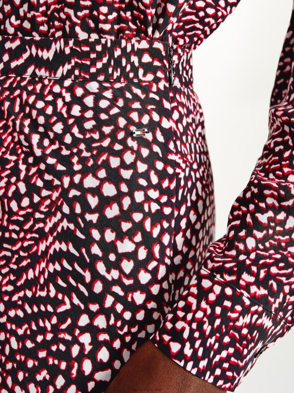 طباعة ريشة/أحمر أبيض أسود Tommy Hilfiger تنورة ميدي بطبعة ريش وقصة مريحة 446442498