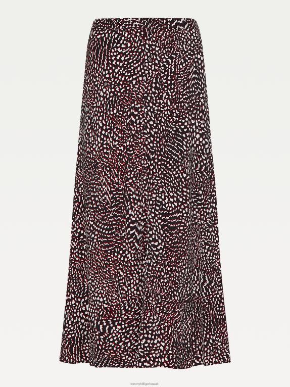 طباعة ريشة/أحمر أبيض أسود Tommy Hilfiger تنورة ميدي بطبعة ريش وقصة مريحة 446442498