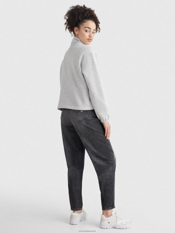 هيذر رمادي فاتح Tommy Hilfiger سترة مريحة بشعار نصف سحاب 446442525