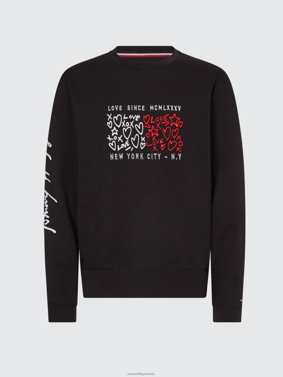 أسود Tommy Hilfiger سترة برقبة دائرية وطبعة قلب 446442547