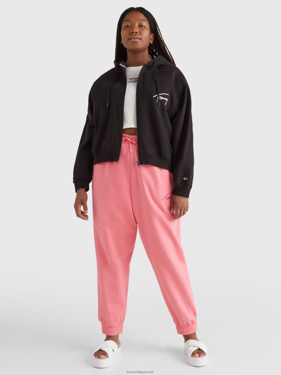 أسود Tommy Hilfiger هودي بشعار الماركة المنحني وسحاب من خلاله 446442584