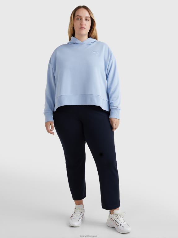 القمر الأزرق Tommy Hilfiger كنزة بغطاء رأس بصبغة طبيعية منحنية وشعار مريح 446442585