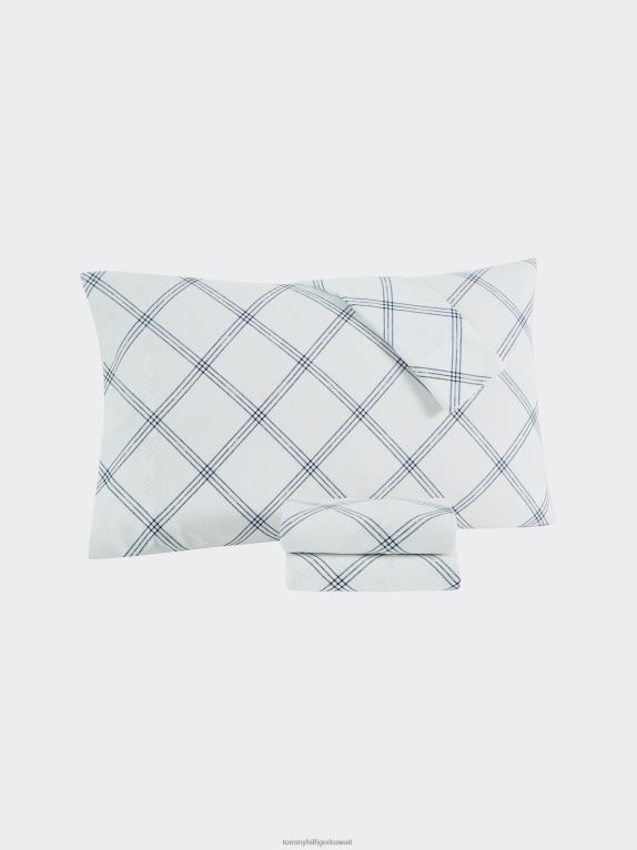 البحرية منقوشة Tommy Hilfiger مجموعة ملاءات منقوشة من زجاج النافذة لسرير كينج 4464426