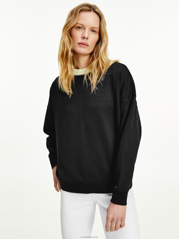 أسود Tommy Hilfiger البلوز التطريز نغمي المتضخم 446442661