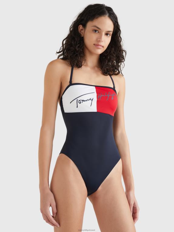 سماء الصحراء Tommy Hilfiger بدلة سباحة قطعة واحدة باندو متباينة الألوان 446442675