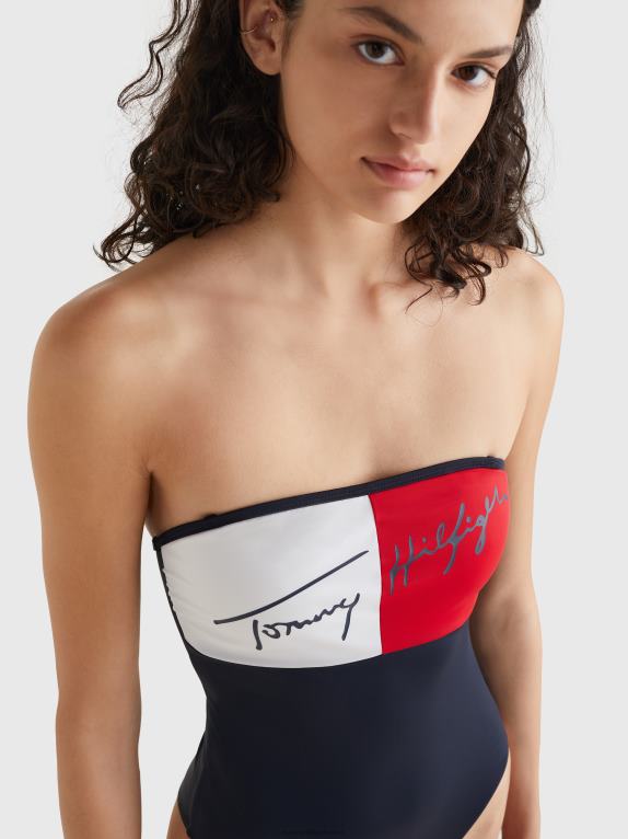 سماء الصحراء Tommy Hilfiger بدلة سباحة قطعة واحدة باندو متباينة الألوان 446442675