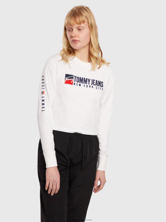أبيض Tommy Hilfiger تيشيرت بأكمام طويلة وتطريز شعار الماركة 446442703