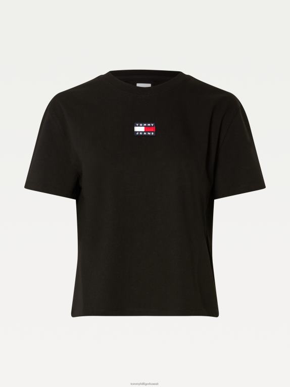 أسود Tommy Hilfiger تيشيرت برقبة دائرية وشارة 446442743