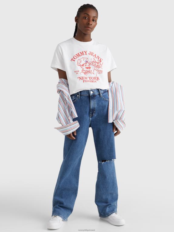 أبيض Tommy Hilfiger تيشيرت مريح بطبعة بيتزا 446442746