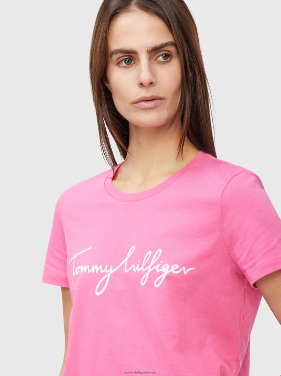 وردي مشع Tommy Hilfiger تي شيرت برقبة دائرية وشعار الجرافيك 446442757