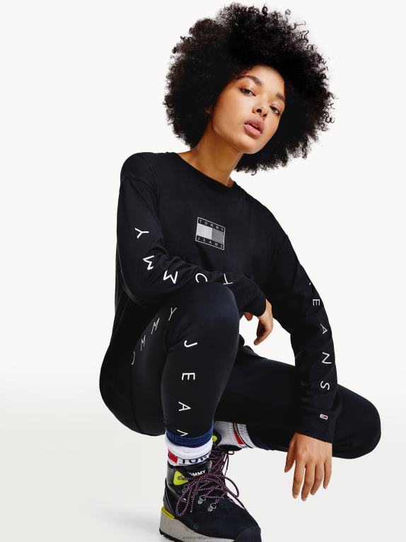 أسود Tommy Hilfiger تي شيرت معدني بأكمام طويلة 446442770