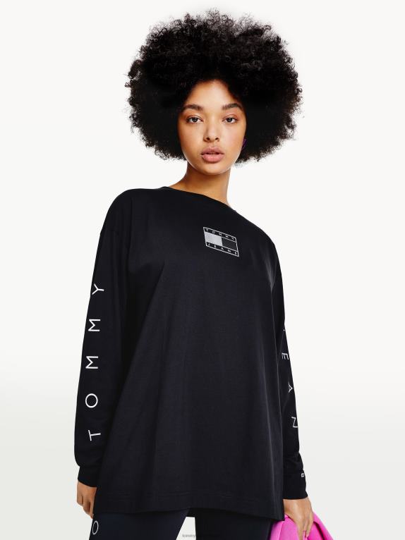 أسود Tommy Hilfiger تي شيرت معدني بأكمام طويلة 446442770