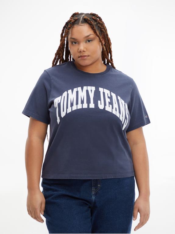 البحرية الشفق Tommy Hilfiger منحنى اقتصاص تي شيرت المتضخم 446442771