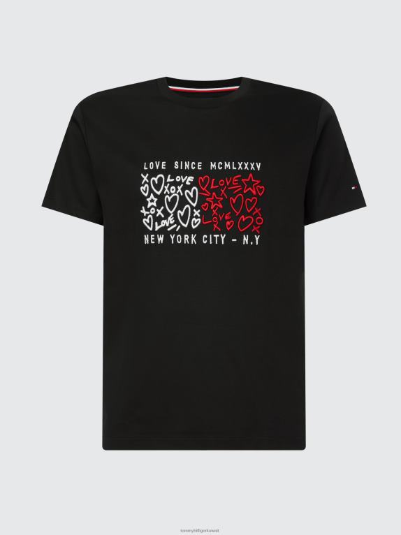أسود Tommy Hilfiger تيشيرت بأكمام قصيرة وطبعة قلب 446442783