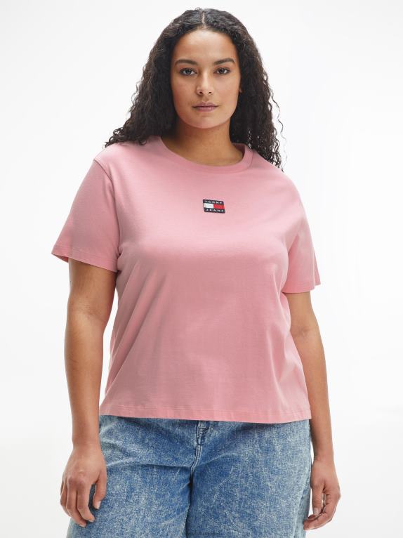 الوردي الطازج Tommy Hilfiger تي شيرت بشارة منحنى مقاس كبير 446442784