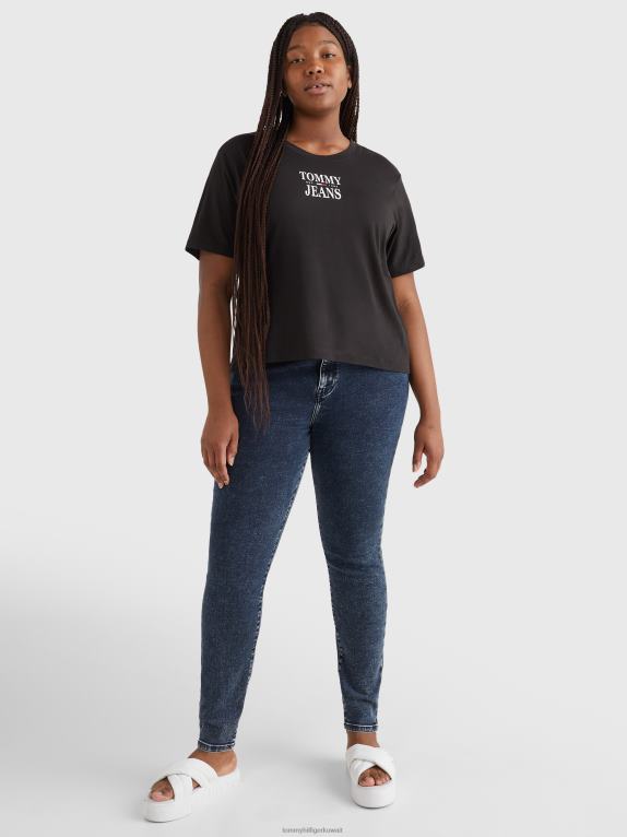 أسود Tommy Hilfiger منحنى شعار أساسي تي شيرت 446442790