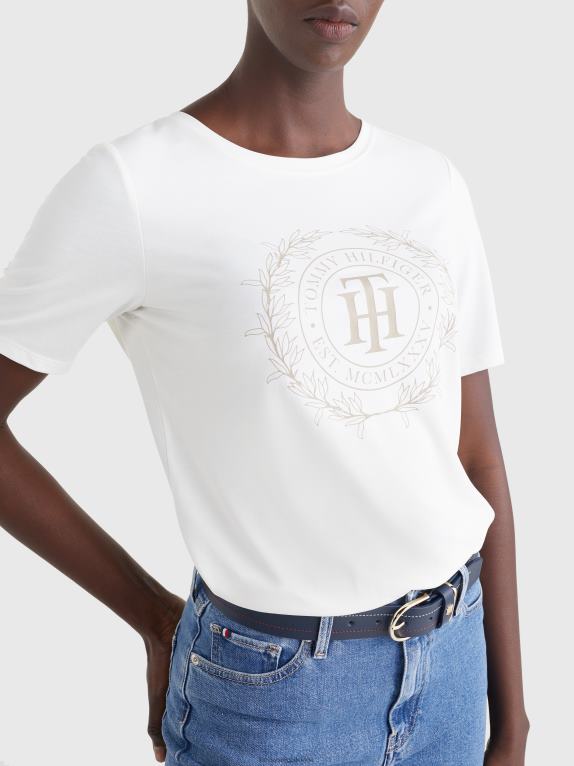 بيج فاتح Tommy Hilfiger تي شيرت من الجلد السويدي 446442827