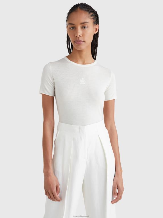 عاج Tommy Hilfiger تي شيرت من الصوف والحرير المطرز 446442828