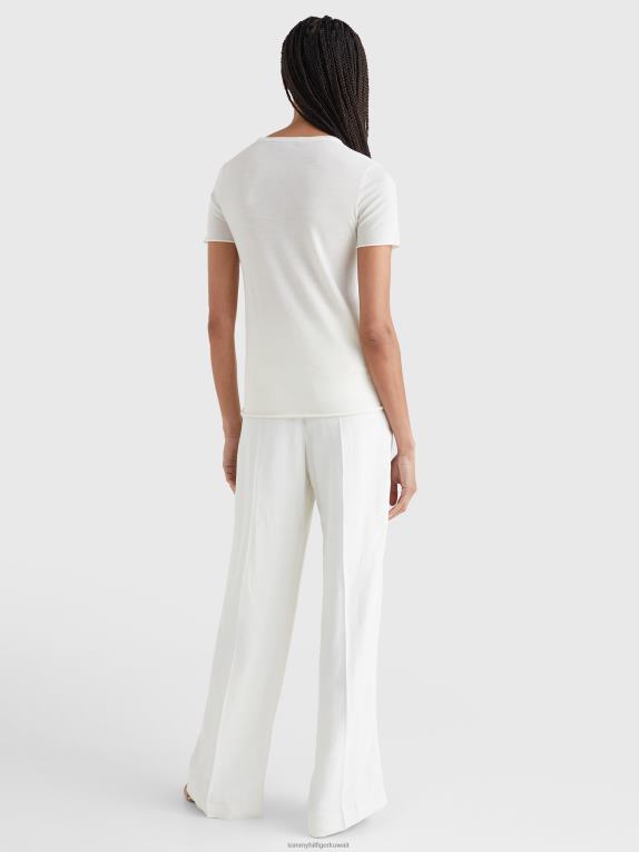 عاج Tommy Hilfiger تي شيرت من الصوف والحرير المطرز 446442828