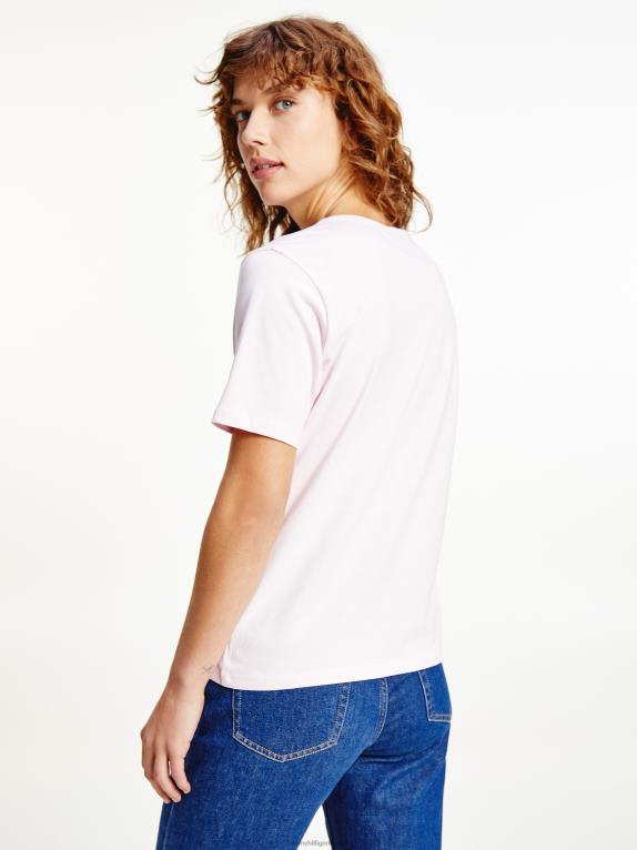 وردي فاتح Tommy Hilfiger تي شيرت مطرز من القطن العضوي الخالص 446442831