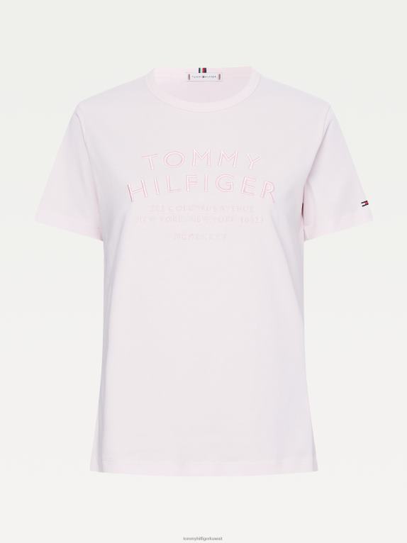 وردي فاتح Tommy Hilfiger تي شيرت مطرز من القطن العضوي الخالص 446442831