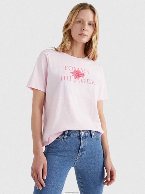 الوردي الباستيل Tommy Hilfiger تي شيرت من القطن العضوي بطبعة زهور 446442836