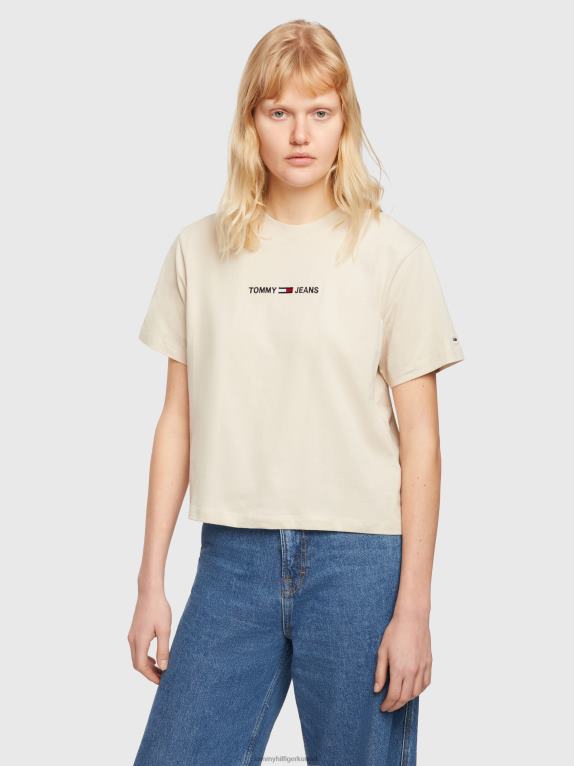 البيج الحجري Tommy Hilfiger تي شيرت من القطن العضوي بتطريز شعار الماركة 446442842