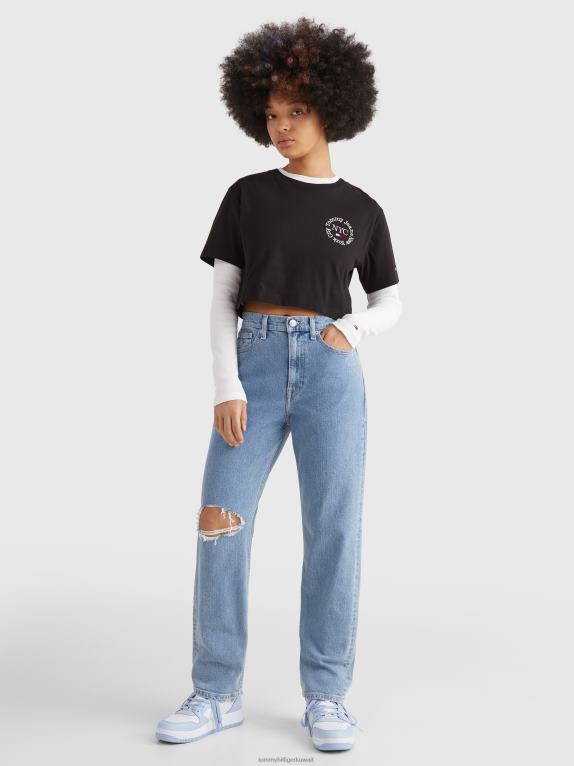 أسود Tommy Hilfiger تيشيرت قصير بشعار الدائرة الخلفية 446442843