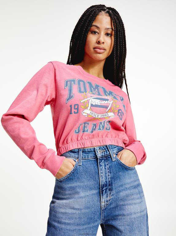 البطيخ العميق Tommy Hilfiger تي شيرت جامعي مرن عتيق 446442870