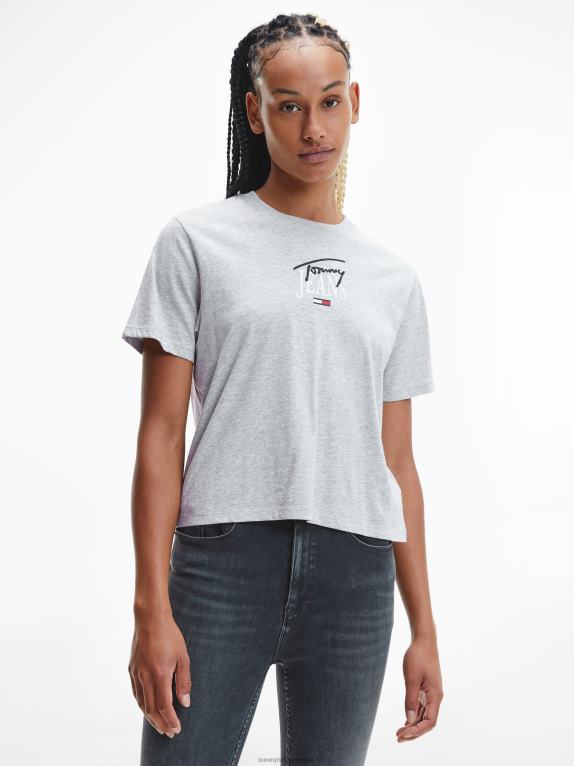 هيذر رمادي فاتح Tommy Hilfiger تي شيرت كلاسيكي بشعار أساسي 446442876