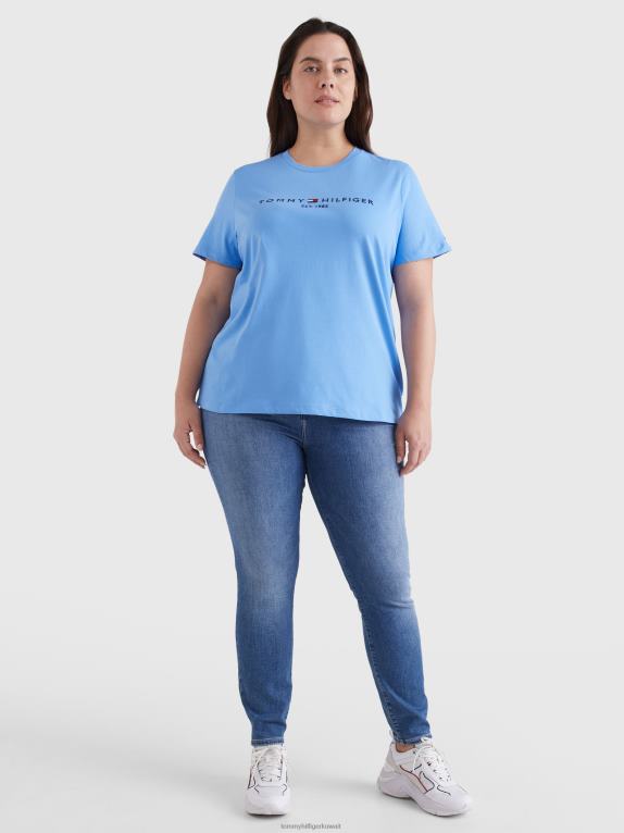 الكوبية الزرقاء Tommy Hilfiger تيشيرت من القطن العضوي برقبة دائرية وطبعة شعار منحني 446442885