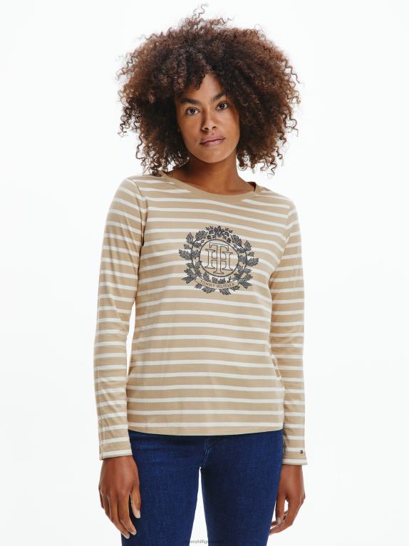 شريط بريتون/بيج إكرو Tommy Hilfiger تي شيرت مخطط بأكمام طويلة ورقبة مستديرة 446442890