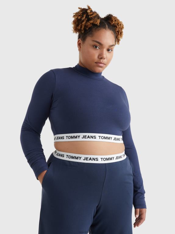 البحرية الشفق Tommy Hilfiger منحنى طويل الأكمام الرقبة العالية المحاصيل الأعلى 446442897