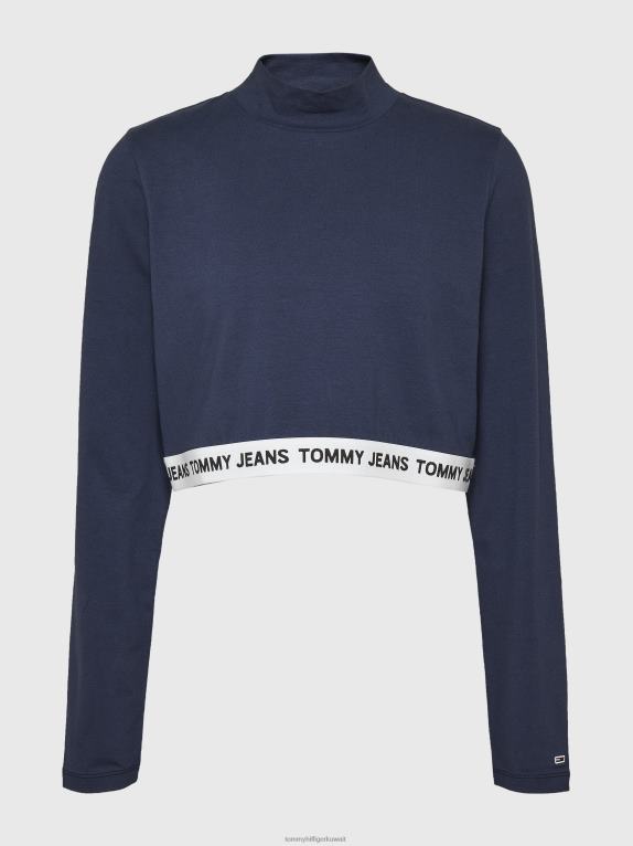 البحرية الشفق Tommy Hilfiger منحنى طويل الأكمام الرقبة العالية المحاصيل الأعلى 446442897