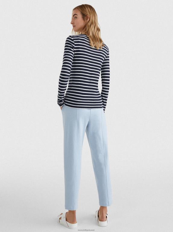 شريط بريتون/سماء الصحراء بيضاء Tommy Hilfiger تي شيرت نحيف برقبة قارب وأكمام طويلة 446442913