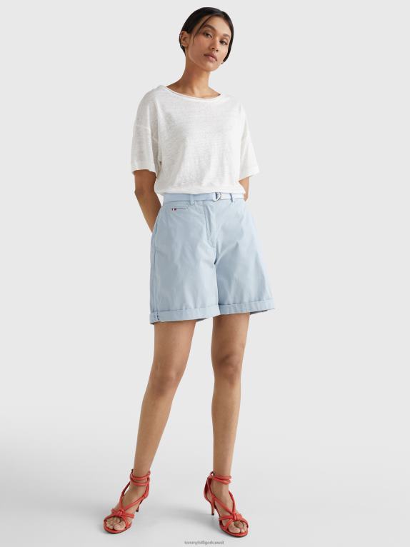 بيج فاتح Tommy Hilfiger تي شيرت من الكتان بقصة مريحة 446442915