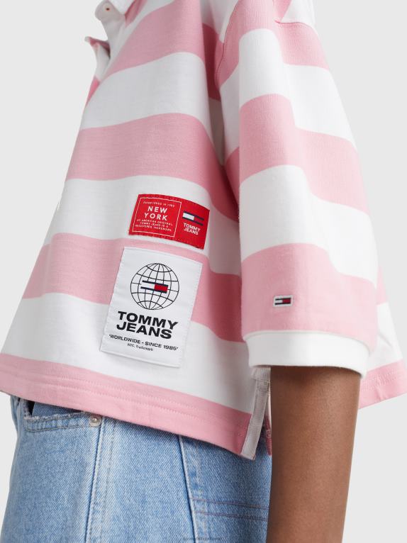 وردي طازج/متعدد Tommy Hilfiger اقتصاص شريط الرجبي البولو 446442921