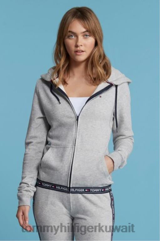 رمادي Tommy Hilfiger هوديي مبطن بالشعار 446443025
