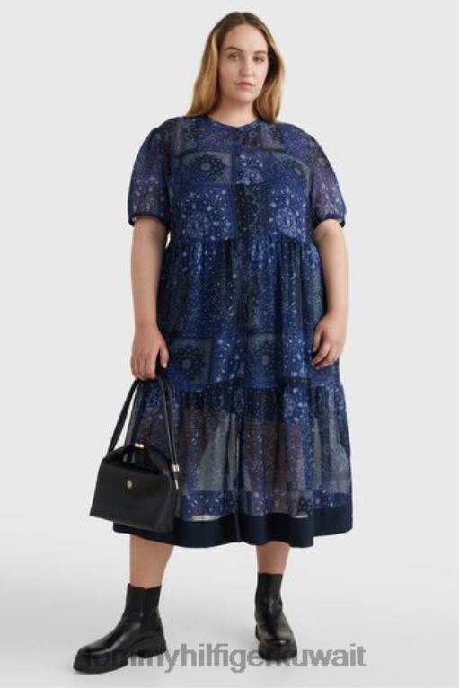 أزرق Tommy Hilfiger فستان منحنى بيزلي ميدي مضيئة 446443073