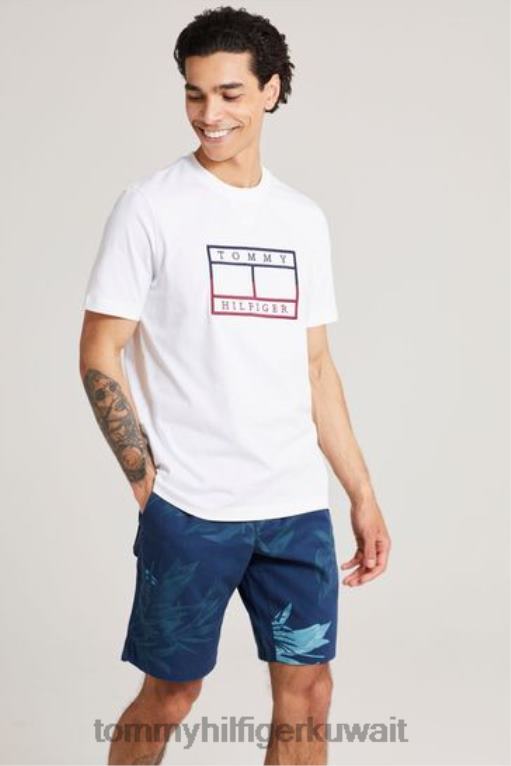 أبيض Tommy Hilfiger تي شيرت العلم الخطي 446443129