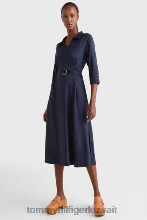 أزرق Tommy Hilfiger فستان قميص ميدي 446443192