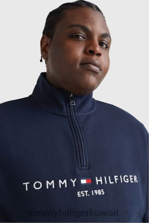 أزرق Tommy Hilfiger كنزة كبيرة وطويلة برقبة وهمية وشعار الماركة 446443227