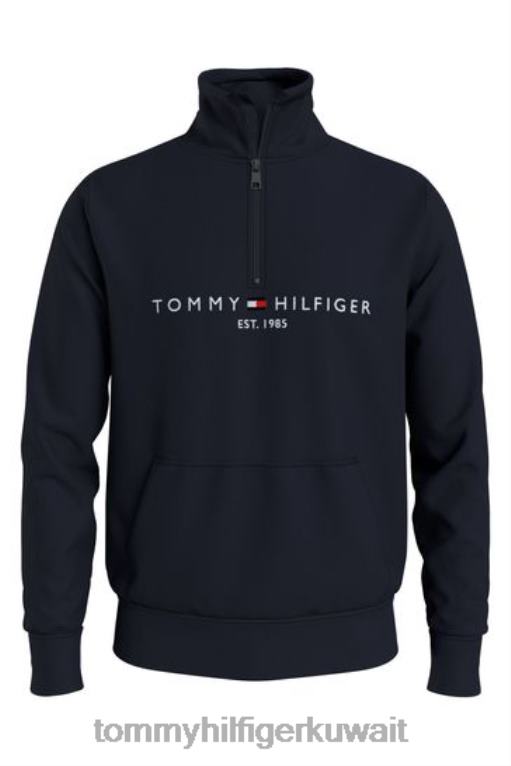 أزرق Tommy Hilfiger كنزة كبيرة وطويلة برقبة وهمية وشعار الماركة 446443227