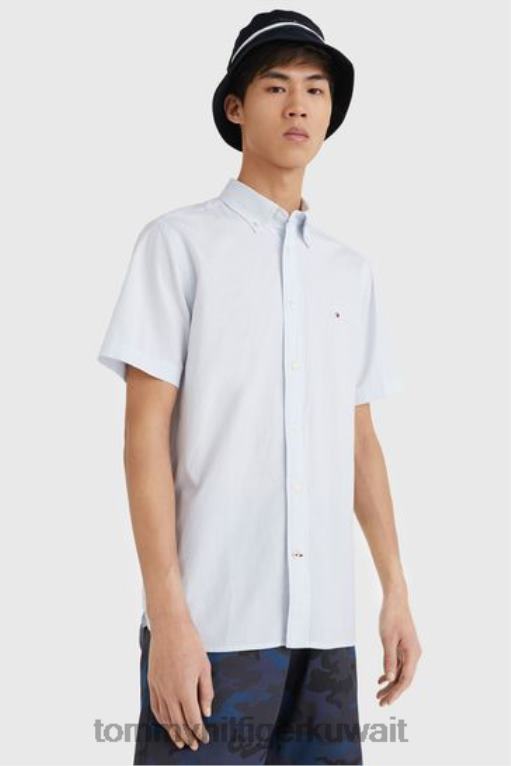 أزرق Tommy Hilfiger قميص بوبلين رجالي بأكمام قصيرة 446443259